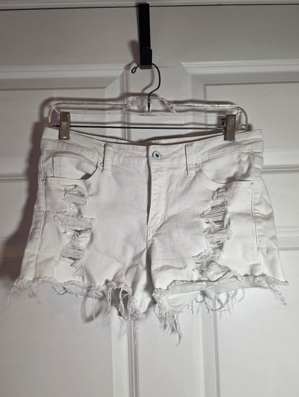 A2 Jeans White Cotton Blend Distressed Women's Denim Shorts